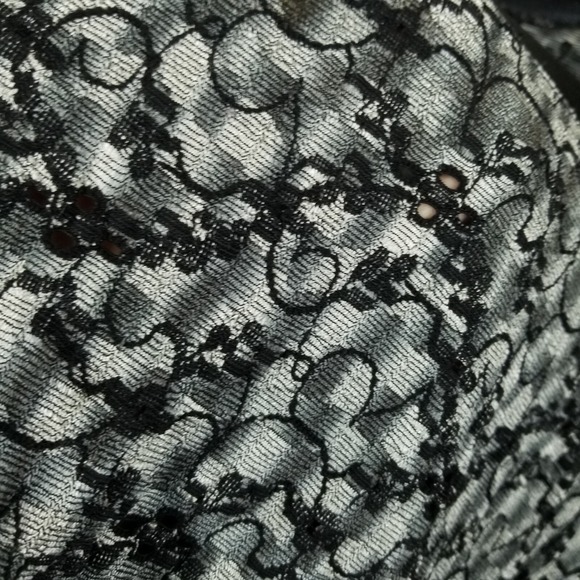 Vintage Top Women M Black White Floral Stretch Lace Square Neck Y2K Whimsigoth - Picture 5 of 9